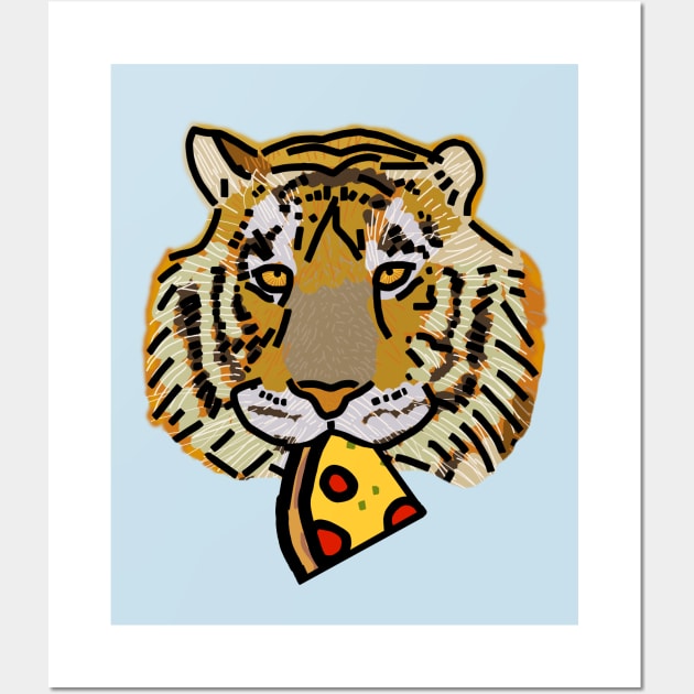 Tiger Portrait with Pepperoni Pizza Slice Wall Art by ellenhenryart